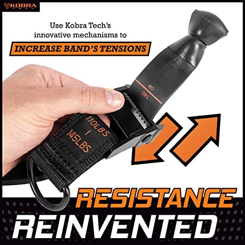 Kobra Tech Exercise Resistance Bands – Full kit Adjustable Set of 4 Latex Workout Bands with Handles & Special Shortening Mechanisms from 10-145 Lbs. Plus a Door Anchor & Bar - Image 3