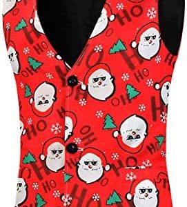 WOCACHI Christmas Waistcoats for Mens, Single-Breasted Suit Funny Xmas Santa Claus Snowman Prom Business Casual Vests