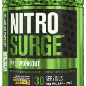 NITROSURGE Pre Workout Supplement - Endless Energy, Instant Strength Gains, Clear Focus, Intense Pumps - Nitric Oxide Booster & Powerful Preworkout Energy Powder - 30 Servings, Blueberry Lemonade