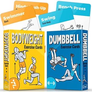 [2-PACK] Bodyweight & Dumbbell Workout Cards - Large Size 5" x 3.5" Exercise Cards Deck with 100 Different Exercises, Perfect for Circuit Training & Weightlifting - Fitness Cards for Women & Men