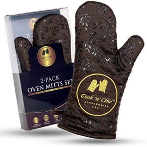 Premium Oven Mitts - 500°F Heat Resistant - Non Slip Textured Silicone Grip - Washable Gloves for Cooking Baking - Flexible Soft Terry Cloth Cotton Lining - Set of 2 by Cook'n'Chic