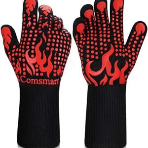 Comsmart BBQ Gloves, 1472 Degree F Heat Resistant Grilling Gloves Silicone Non-Slip Oven Gloves Long Kitchen Gloves for Barbecue, Cooking, Baking, Cutting