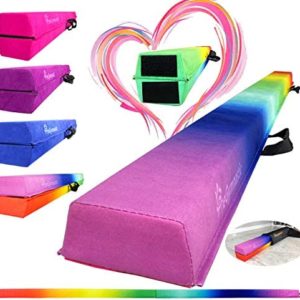 PreGymnastic Folding Balance Beam 8FT/9.5FT -Extra-Firm Suede Cover with Shinning Sticker and Carry Bag for Home/School/Club/Travel