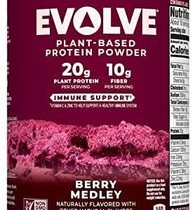 Evolve Plant Based Protein Powder, Berry Medley, 20g Vegan Protein, Dairy Free, No Artificial Flavors, Non-GMO, 1 Pound (Packaging May Vary)