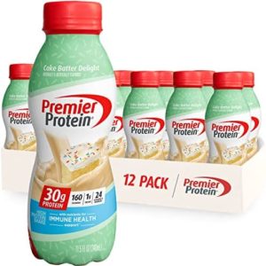 Premier Protein Shake, Cake Batter, 30g Protein, 1g Sugar, 24 Vitamins & Minerals, Nutrients to Support Immune Health, 11.5 Fl Oz, 12 Count