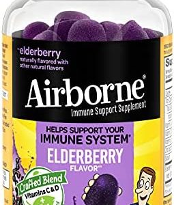 Airborne Elderberry + Zinc & Vitamin C Gummies For Adults, Immune Support Vitamin D & Zinc Gummies With Powerful Antioxidant Vitamins C D & E - 50 Gummies, Elderberry Flavor
