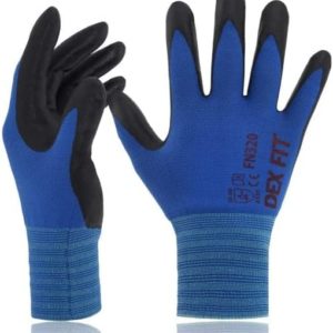 DEX FIT Premium Nylon Nitrile Work Gloves FN320; Firm Non-Slip Grip; Thin & Lightweight; Durable & Foam Coated; 3D-Comfort Fit; Machine Washable, Blue M (8) 12 Pairs