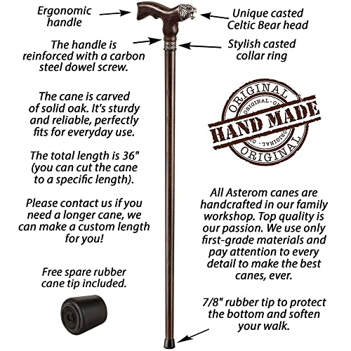 Handmade Celtic Walking Cane for Men - Bear - Cool Wood Cane Stylish Walking Stick - Image 3