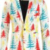 WOCACHI Christmas Blazer for Mens, Ugly Xmas Santa Claus Snowflake Tuxedo Suit Jacket One Button Lapel Party Blazers - Image 4