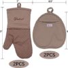 Pot Holders and Oven Mitts Sets 4Pcs, YUTAT High Heat Resistant Oven Gloves and Potholders, Non-Slip Grip Hot Pads with Food Grade Silicone Texture, Perfect for Kitchen Cooking Baking BBQ, Tan - Image 5