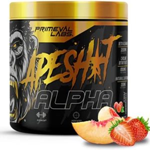 Primeval Labs Ape Alpha Natural Pre Workout Powder, Boost Energy, Increase Endurance and Focus, Beta-Alanine, 350mg Natural Caffeine Extract, Nitric Oxide Booster, Strawberry Peach 40 Servings