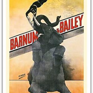 Barnum & Bailey Circus - Elephant and Trapeze Artist - Vintage Advertising Poster by Henri Gray c.1896 - Master Art Print 9in x 12in