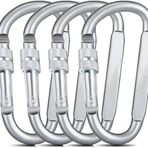 HOUTIONWELL 4 PCS 3" Carabiner Hooks Clips Hammock Locking Carabiner Heavy Duty 500LBS Screw Spring-Loaded Gate Snap Gear Clip Utility Hooks Backpack Hanging Buckle for Camping Hiking Fishing