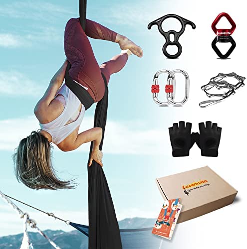 Luceinvita 11 Yards Aerial Silks Kit - Durable Aerial Yoga Hammock with Hardware & Guide Low to Medium Stretch Yoga Swing for Kids and Adults - Yoga Starter Kit for Home or Outdoor