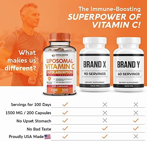 Wholesome Wellness Liposomal Vitamin C Capsules (200 Pills 1500mg Buffered) High Absorption VIT C, Immune System & Collagen High Dose Fat Soluble Support Ascorbic Acid Supplement, Natural Vegan - Image 6