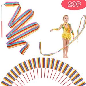 HiUnicorn Rainbow Party Favors - Dance Ribbons for Kids Circus Carnival Rhythmic Gymnastics Birthday Party Decoration Supplies, Ribbon Baton Twirling Sticks Silks Streamers Wands for Girls