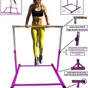 Athletic Bar Gymnastics Kip Bar Horizontal Bar Professional Junior Gymnastic Training High Bar Asymmetric Bar 13 Level Height Adjustable Expandable 3 to 5 FT Indoor Outdoor Use (Purple)