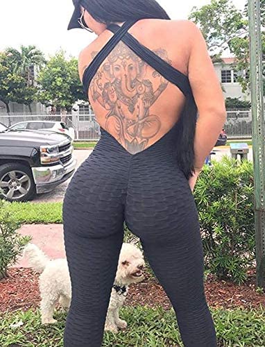 SEASUM Women Texture Bodysuit Sleevesless Sport One-Piece Backless Sexy Slimming Bodycon Rompers Jumpsuit - Image 4