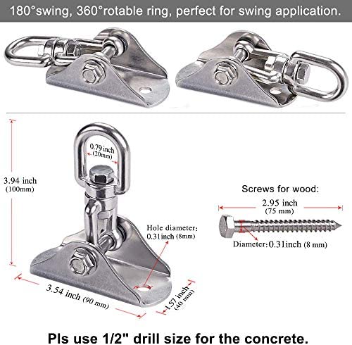 SELEWARE Stainless Steel Swing Hangers Swing Set Hooks Ceiling Swing Mount Hardware for Porch Swing, Hammock Chair, Heavy Bag, Yoga Silk, Suspension Straps, Olympic Rings 2 Pack - Image 3