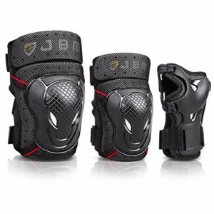 JBM Adult BMX Bike Knee Pads and Elbow Pads with Wrist Guards Protective Gear Set for Biking, Riding, Cycling and Multi Sports： Scooter, Skateboard (Black, Adult)