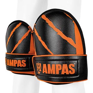 AMPAS Flooring and Roofing Work Knee Pads, Neoprene Kneepads with Single Velcro Strap & Non-Marking Leather Cover, Comfortable Kneeling Cushion for Gardening, House Cleaning, Construction Work