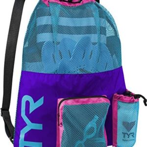 TYR Backpack for Wet Swimming, Gym, and Workout Gear, 545 Purple/Blue, M