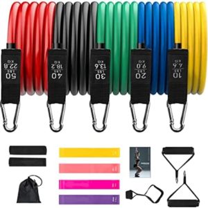 Resistance Bands Set 17pcs Stretch Fitness Exercise Workout Bands for Men Women, 5 Stackable Training Tubes with Handles & Door Anchor for Stretching, Yoga, Pilates, Rehab Physio, Home Gym Equipment