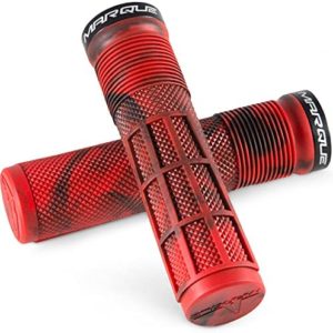MARQUE Race Mountain Bike Handlebar Grips – Single Lock-On Ring Collar MTB and BMX Bicycle Handle Bar with Non-Slip Grip, Knurly Gritty Pattern and Half Waffle Pattern