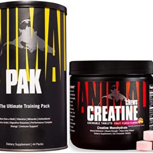 Animal Pak 44 and Animal Creatine Chews - Multivitamin and Mineral Vitamin Tablets Plus Creatine Chews Tablets with Sea Salt - for Men and Women