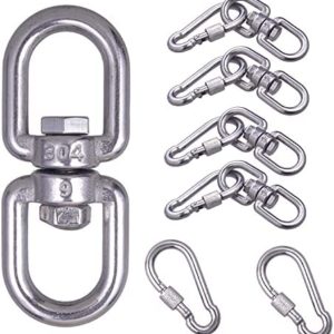 WENORA 5Pcs M6 304 Stainless Steel Swivel Ring Double Ended Swivel Eye Hook, 5Pcs M6 Spring Hook, for Marine Mooring Swivel Tree Swing, Hanging Hammock, Hanging Rotating Device