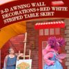 3D Awning Wall Decorations and Stripe Table Skirts Cardboard Awning Tent Decors for Doors Window Classroom Concession Room Carnival Circus Party Decorations (Red White, 3 Pieces) - Image 4