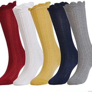 EPEIUS Baby Girls Knee High Socks Cotton Uniform Socks Tube Ruffled Stockings Newborn Infant Toddler (Pack of 3/5)
