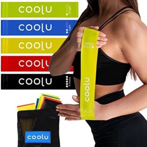 COOLU Mini Resistance Loop Bands – Set of 5 Stretching Training Bands for Home Workout, Fitness, Gym, Physical Therapy, Exercise, Yoga, Pilates for Women and Men – with Special Carry Bag
