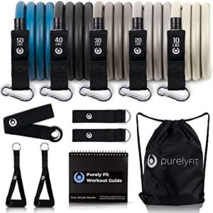 Resistance Bands Set for Men - Build Muscle with Heavy Weight Exercise Bands - Quick Start Workout Guide for Full Body Training - Durable Fitness Tension Bands with Handles, Ankle Cuffs & Door Anchor