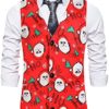 WOCACHI Christmas Waistcoats for Mens, Single-Breasted Suit Funny Xmas Santa Claus Snowman Prom Business Casual Vests - Image 2