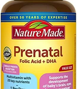 Nature Made Prenatal with Folic Acid + DHA, Prenatal Vitamin and Mineral Supplement for Daily Nutritional Support, 90 Softgels, 90 Day Supply