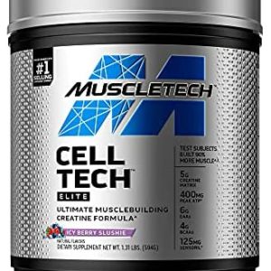 Creatine Powder | MuscleTech Cell-Tech Elite Creatine Powder | Post Workout Recovery Drink | Muscle Builder for Men & Women | Creatine HCl Supplement | ICY Berry Slushie (20 Servings)