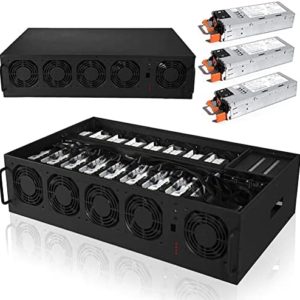 8 GPU Mining Rig Complete System, Ethereum Crypto Miner Machine Case for 2400W Redundant Digital Power Supply ＆ 9 Cooling Fans, BTC/LTC/ETH/ZEC Miner Frame with Motherboard/CPU/SSD/RAM/Windows System