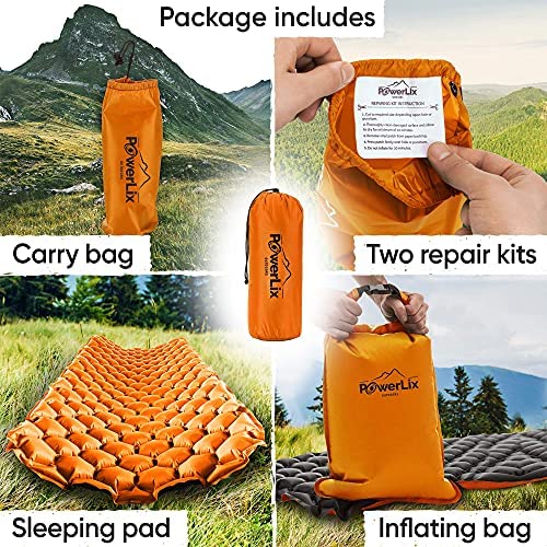 POWERLIX Sleeping Pad - Ultralight Inflatable Sleeping Mat, Ultimate for Camping, Backpacking, Hiking - Airpad, Inflating Bag, Carry Bag, Repair Kit - Compact & Lightweight Air Mattress - Image 7