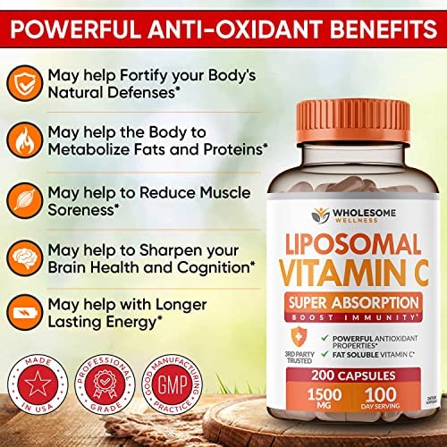 Wholesome Wellness Liposomal Vitamin C Capsules (200 Pills 1500mg Buffered) High Absorption VIT C, Immune System & Collagen High Dose Fat Soluble Support Ascorbic Acid Supplement, Natural Vegan - Image 5