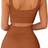 Ribbed Workout Sets for Women 2 Piece Gym Outfits Crop Tops High Waist Running Shorts Yoga Activewear - Image 2