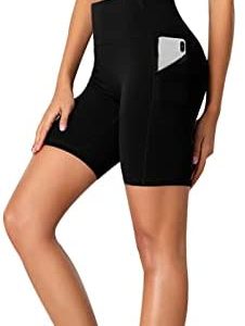 Fhine Biker Shorts for Women - 8" Spandex Workout Activewear with 2 Side Pockets Mid Waisted Athletic Running Shorts