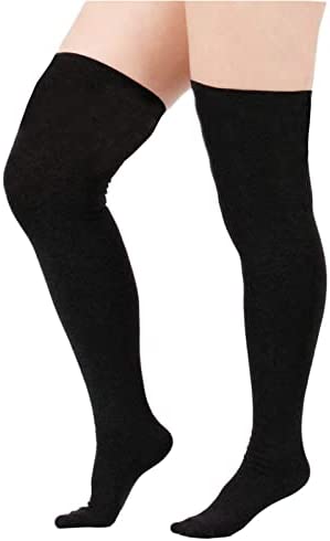 Zando Women Plus Size Thigh High Stockings Over the Knee Thin Tube Socks Long Sport Tights Casual Striped Leg Warmers