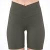 PeachUUga Crossover Biker Shorts Women 5" High Waist Workout Shorts with Pockets Ribbed Athletic Running Compression Shorts - Image 2