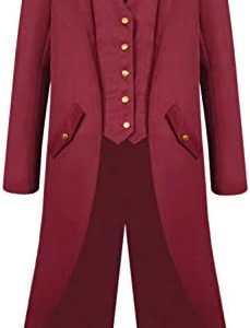 Renaissance Steampunk Tailcoat Halloween Costumes for Boys, Medieval Pirate Vampire Victorian Jacket Frock Coat Kids