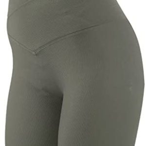 PeachUUga Crossover Biker Shorts Women 5" High Waist Workout Shorts with Pockets Ribbed Athletic Running Compression Shorts