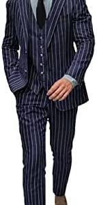 Wangyue Men's Pinstripe Suit Slim Fit 3 Piece Suits Notch Lapel Pinstripe Suit Formal Wedding Business Suit