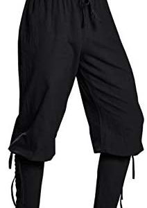 Makkrom Mens Medieval Ankle Pants Viking Pirate Costume Lace Up Tapered Banded Renaissance Navigator Halloween Trousers