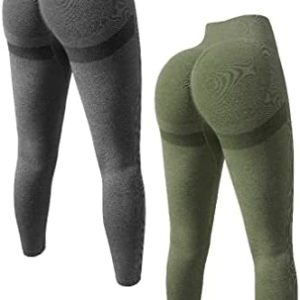 OQQ Women's 2 Piece Butt Lifting Yoga Leggings Workout High Waist Tummy Control Ruched Booty Pants