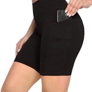 SATINA High Waisted Black Biker Shorts for Women - with & Without Pockets - 5'' and 8'' Inseam